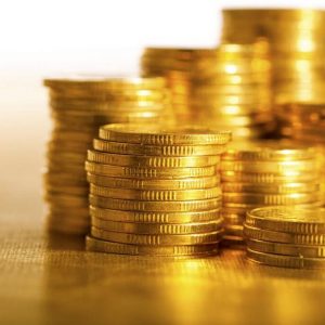 golden coins on table