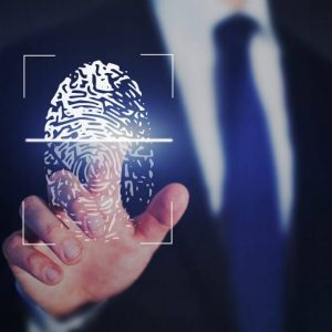 man touching screen and leave a fingerprint