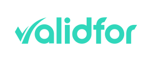 Validfor brand logo in teal on a white background wordmark style mix of letters