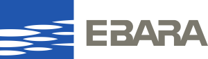 EBARA logo blue abstract shape on the left and the gray wordmark EBARA on the right