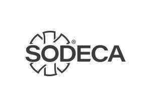 SODECA logo with a circular geometric emblem beside the bold word SODECA on white background