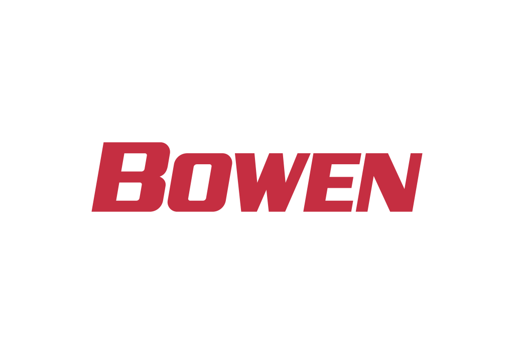 Logo red bold BOWEN wordmark on a black background brand logo