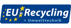 EU Recycling logo on a blue badge with yellow stars and the text Umwelttechnik