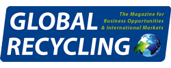 Global Recycling magazine logo blue banner with a globe text GLOBAL RECYCLING and the subtitle The Magazine for Business Opportunities  International Markets