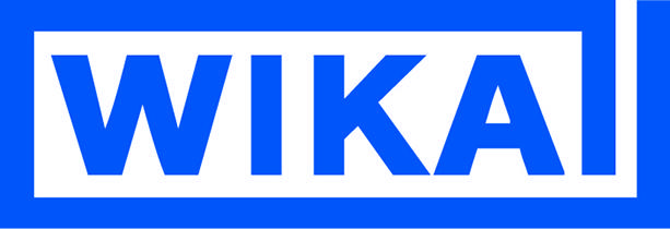 WIKA logo bold white letters inside a white outlined rectangle on a blue background