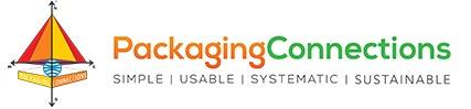 PackagingConnections logo featuring a colorful compasskite emblem on the left and the orangegreen wordmark PackagingConnections with the tagline SIMPLE | USABLE | SYSTEMATIC | SUSTAINABLE