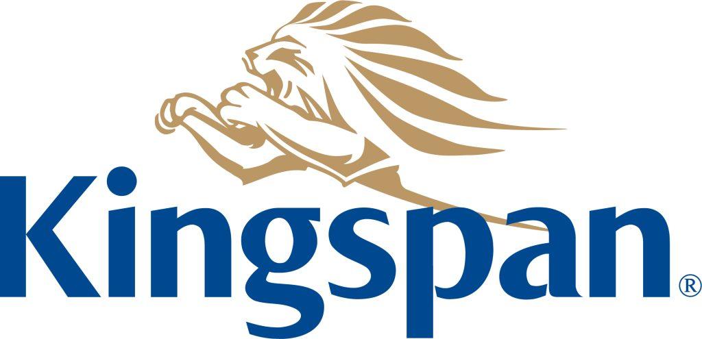 Kingspan logo gold lion emblem above a bold blue Kingspan wordmark