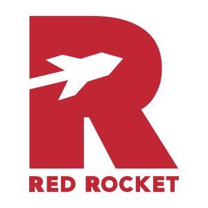 Red Rocket logo a bold red letter R with a white airplane silhouette cutting through it and the words RED ROCKET beneath