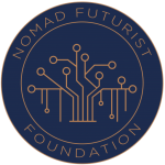 Circular logo for Nomad Futurist Foundation featuring a stylized circuit tree in the center with the organizations name around the edge