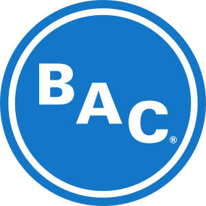 Blue circular BAC logo with a white border and the white letters BAC in the center